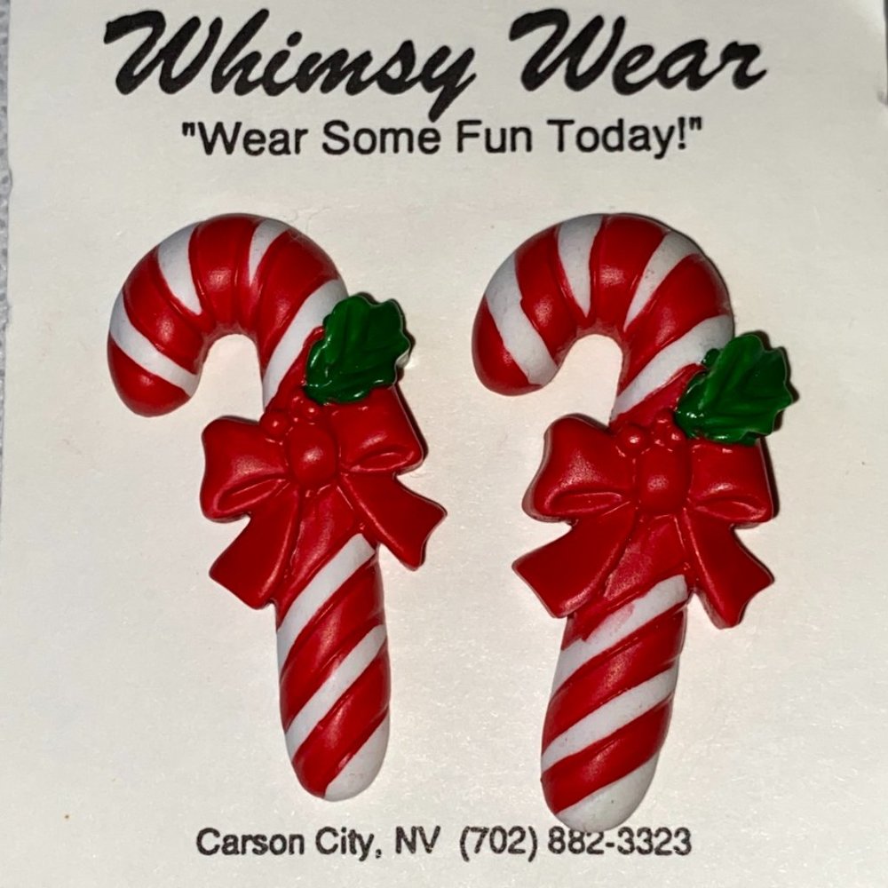 Whimsy Wear Candy Cane Earrings - pick pierced or clip
